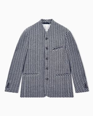 Giorgio Armani Blazer Regular Fit Geometric Wool And Cashmere Jacquard - Blue