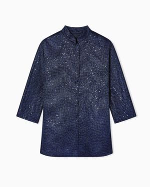 Giorgio Armani Viscose-Blend Single-Breasted Jacket With Sequins - Blue