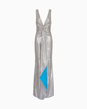 Giorgio Armani Lurex And Tulle Long Dress With Rhinestone Embroidery - White