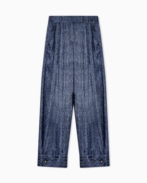Giorgio Armani Denim-Print Silk Pants With Pleats Denim Collection - Blue