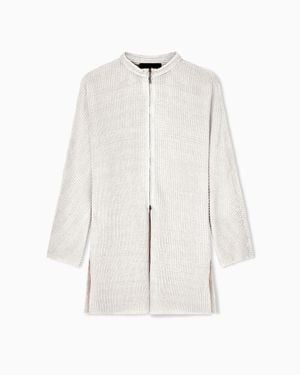Giorgio Armani Pleated Viscose Blend Knit Jacket - White
