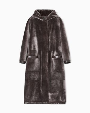 Giorgio Armani Long Lambskin Shearling Coat - Gray