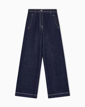 Giorgio Armani Denim Pants With A Wide Leg And High Waist - Blue