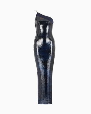 Giorgio Armani One-Shoulder Long Tulle Dress With Sequin Embroidery - Blue