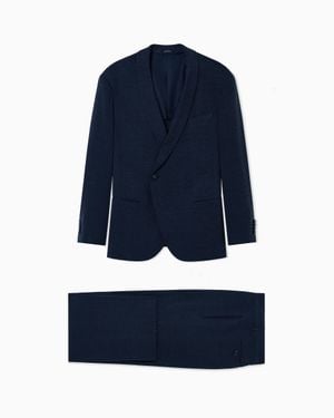 Giorgio Armani Cupro Blend Jacquard Suit - Blue