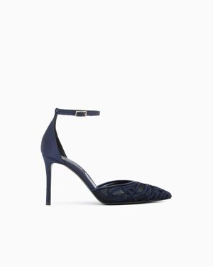 Giorgio Armani Decollete Shoe With Mesh Satin And Rhinestones - White