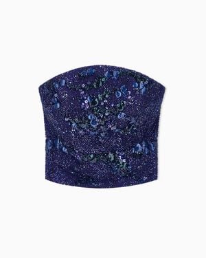 Giorgio Armani Embroidered Bustier Top - Blue