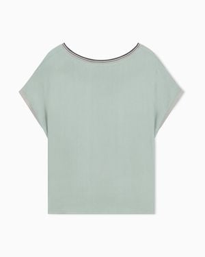 Giorgio Armani Blouse Regular Fit Heavy Washed Silk Ribbed Crew Neck - Green