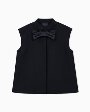 Giorgio Armani Shirt Sleeveless Mandarin Collar Silk Cady Detachable Brooch - Black