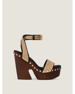 Givenchy Clog Raffia-Effect Platform Sandals With Studs Detail - Natural