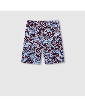 Gucci Short En Gabardine De Coton Imprimé, Taille - Bleu