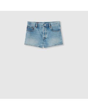 Gucci Short De Denim Lavado A La Piedra, Talla - Azul