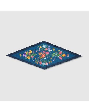 Gucci Printed Silk Twill Diamond Scarf, Silk - Blue