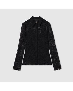 Gucci Gg Flower Stretch Lace Shirt - Black