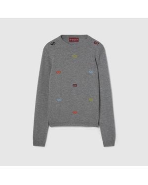 Gucci Pull En Cachemire Fin Avec Intarsia, Taille - Gris