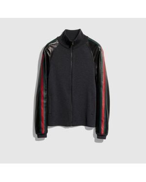 Gucci Fine Rib Wool Zip Jacket With Web - Black