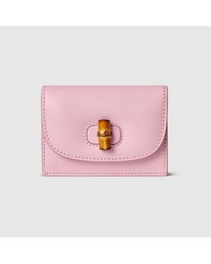 Gucci Card Case With Bamboo, Leather - Pink