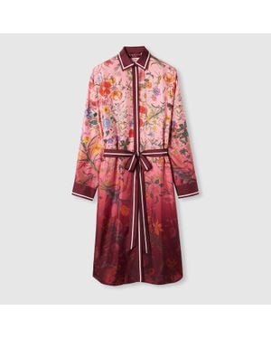 Gucci Vestido Camisero De Sarga De Seda Estampada, Talla - Rojo