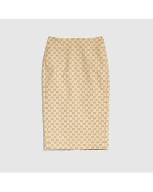 Gucci Gg Cotton Canvas Midi Skirt - Natural
