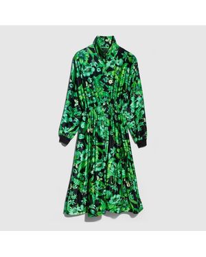 Gucci Printed Shiny Stretch Silk Long Dress, Size L, Ready-To-Wear - Green