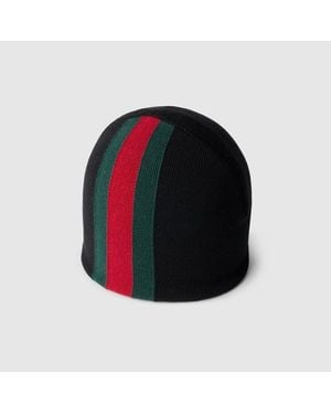 Gucci Bonnet En Laine Avec Ruban Web, Taille - Schwarz