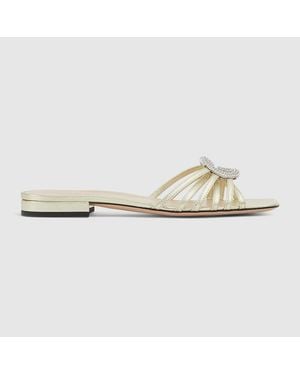 Gucci Slide With Crystal Interlocking G - White
