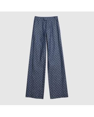 Gucci Gg Cotton Denim Jacquard Trousers, Size 40 It, Ready-To-Wear - Blue
