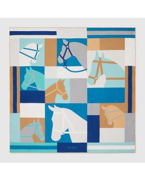 Gucci Pañuelo De Seda Con Estampado - Azul