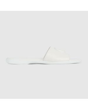 Gucci Sandalia Tipo Chancla Con Doble G Para Mujer, Talla - Blanco