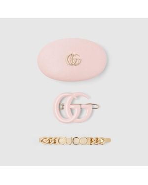 Gucci Hair Clip Set, Leather - Pink