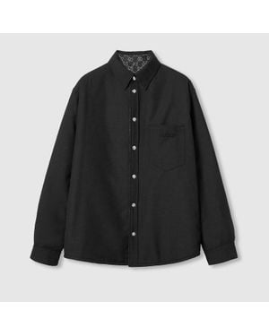 Gucci Reversible Wool And Gg Denim Shirt - Black