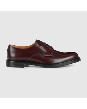 Gucci Chaussures À Lacets Avec Bande Web En Cuir Pour Homme, Taille - Marron