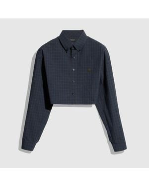 Gucci Cropped Checked Cotton Poplin Shirt, Size 48 It, Ready-To-Wear - Blue