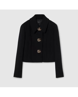 Gucci Crêpe Wool Jacket With Double G Button - Black