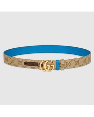 Gucci Reversible Gg Marmont Belt, Gg Canvas - Blue