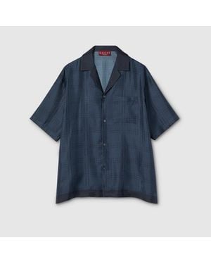 Gucci Camisa Bowling De Sarga De Seda Estampada, Talla - Azul