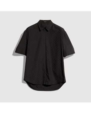 Gucci Gg Cotton Poplin Zip Shirt, Size 44, Ready-To-Wear - Black