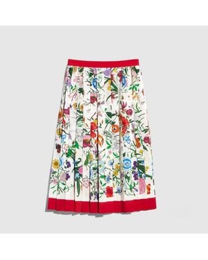 Gucci Printed Silk Pleated Skirt - Red