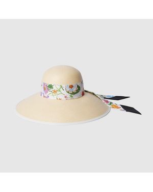 Gucci Chapeau En Twill Panama Avec Ruban En Soie, Taille - Blanc