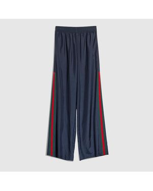 Gucci Technical Silk Poplin Trousers With Web, Size 36 It, Ready-To-Wear - Blue