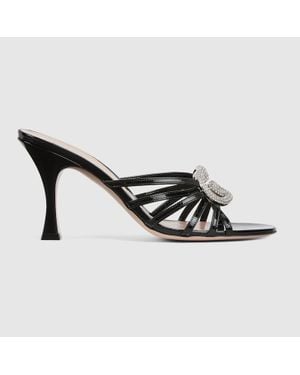 Gucci Slide Sandal With Crystal Interlocking G - Black