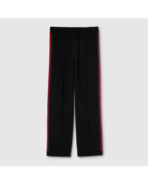 Gucci Knit Wool Silk Leisure Trousers With Web - Black