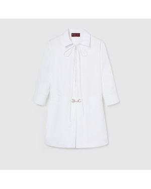 Gucci Vestido Camisero De Popelina Con Horsebit, Talla - Blanco