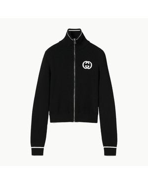 Gucci Ribbed Zip Jacket With Intarsia, Size L, Ready-To-Wear - Black