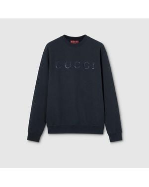 Gucci Cotton Jersey Sweatshirt With Embroidery - Blue