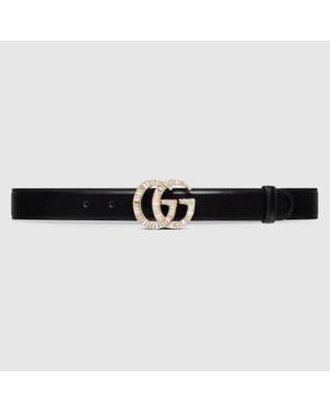 Gucci Cintura Gg Marmont Con Fibbia E Cristalli, Taglia 70 - Nero