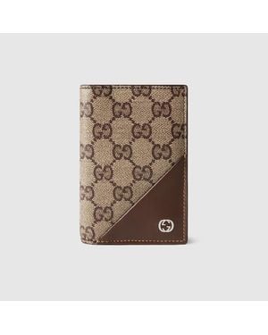 Gucci Card Case Wallet With Interlocking G, Gg Canvas - Brown