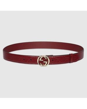 Gucci Belt With Interlocking G Buckle, Size 75, , Leather - Red