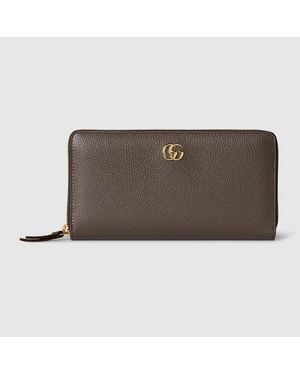 Gucci Zweifarbige Gg Marmont Brieftasche Mit Rundumreißverschluss - Braun
