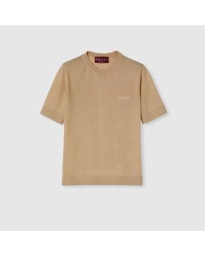 Gucci Cashmere And Silk Top With Intarsia, Ready-To-Wear - Natural